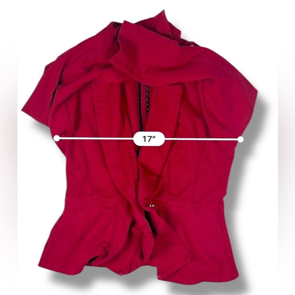White House Black Market Womens Red Peplum Blazer Jacket Size 10 Gold Button - Picture 11 of 16